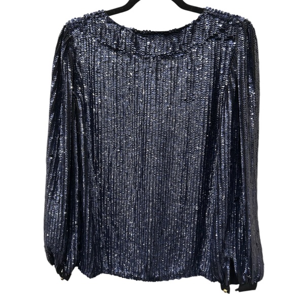 Oliphant Sequin V Neck Blouse with Button Detail at the Sleeve - Picture 2 of 8